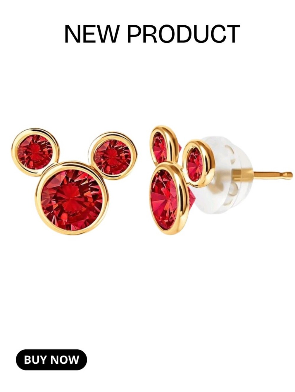 NEW July Ruby Mini Stone Mickey Mouse Gold Plated Earrings